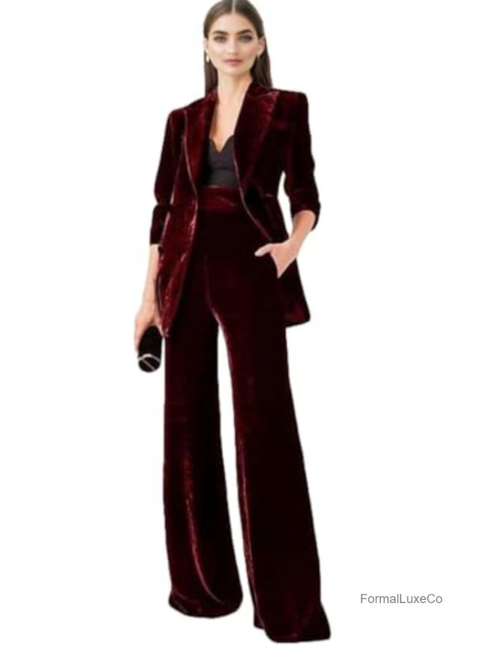 Velvet Suit for Women 2PC Double Breasted Pant Suit Business Outfit